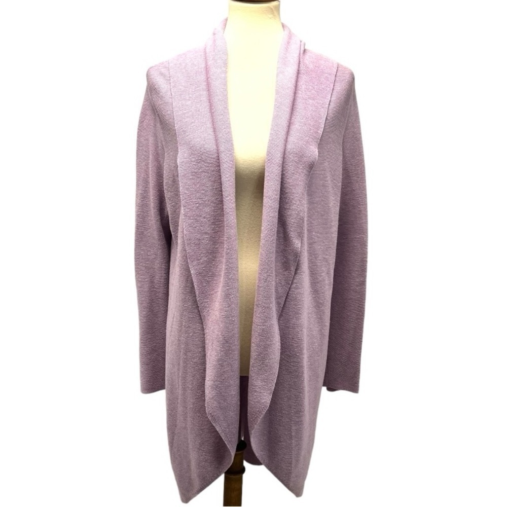 Eileen Fisher Lavender Cotton Linen Blend Open Front Cardigan Sweater Women’s L